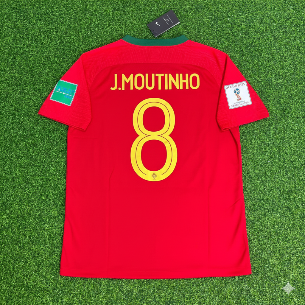 Portugal 2018 World Cup Red Retro Football Jersey – Joao Moutinho – Back View