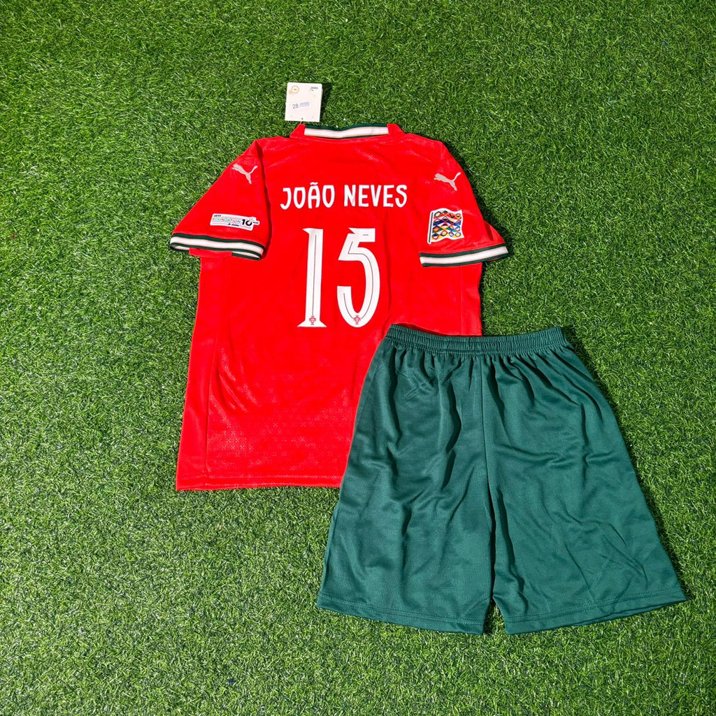 Portugal Champion Red Kids Football Jersey – João Neves – Back View