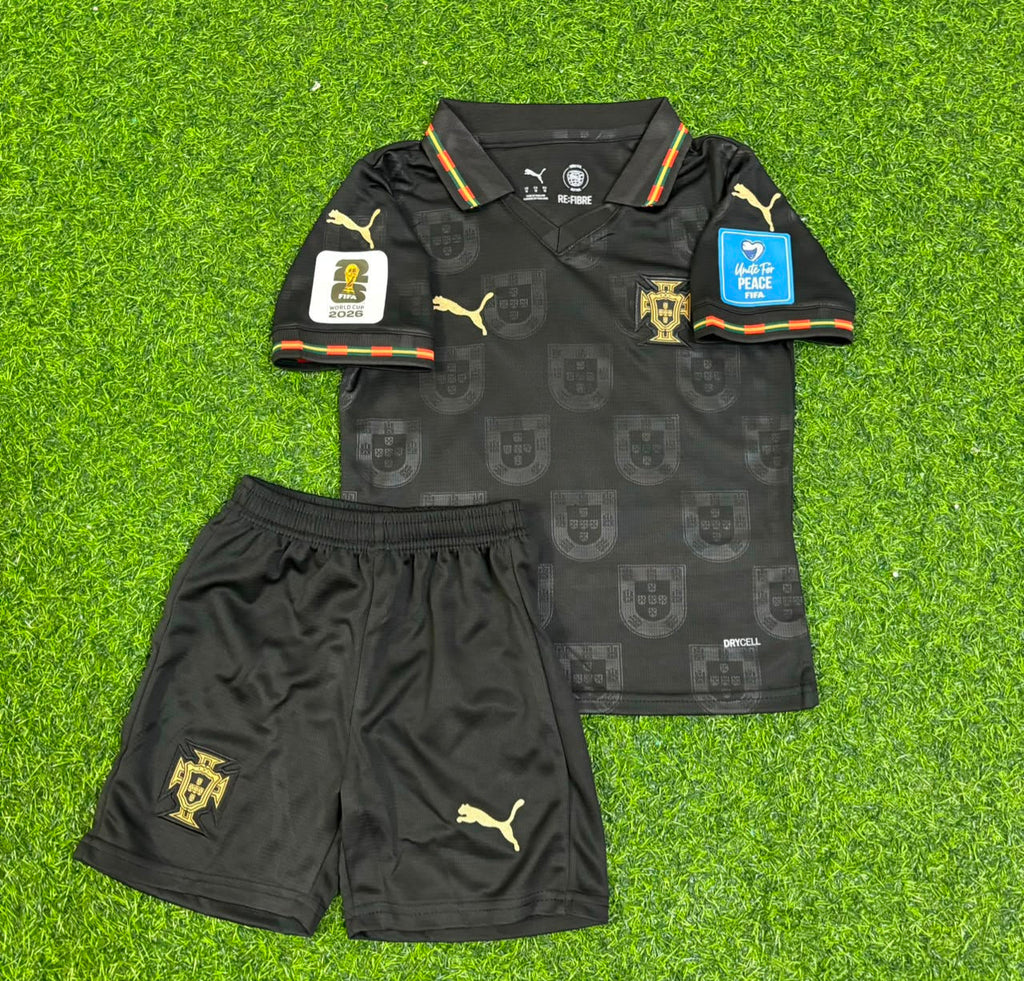 Nuno Mendes Portugal 2026 World Cup Black Kids Football Jersey – Front View