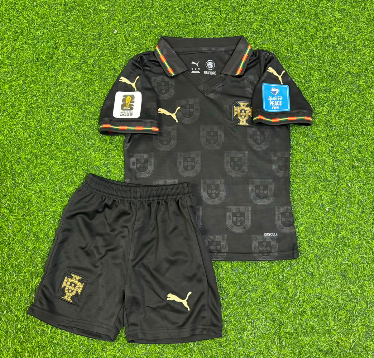 Nuno Mendes Portugal 2026 World Cup Black Kids Football Jersey – Front View