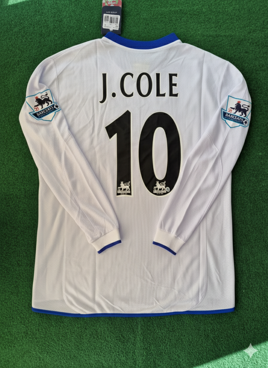 2004 Joe Cole 10 Chelsea Away Retro White Long Sleeve Football Jersey – Back View