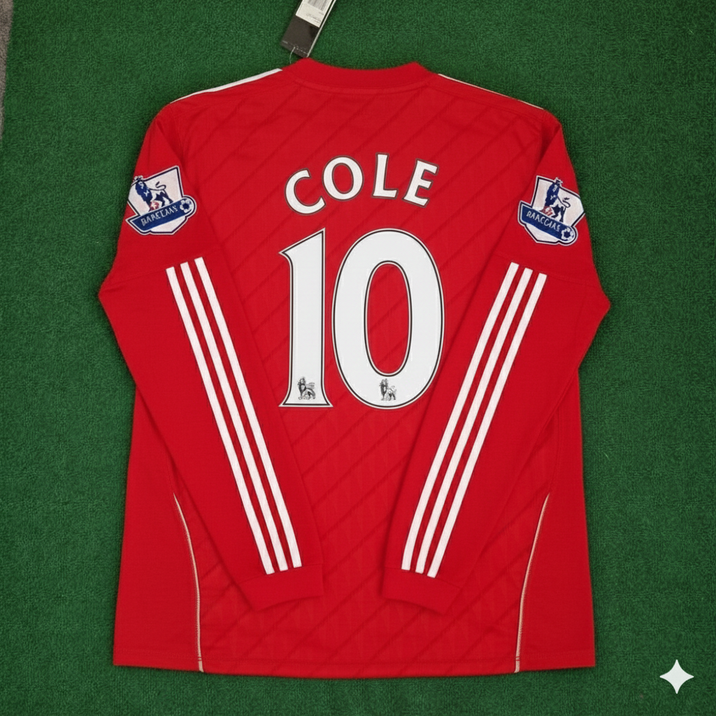 Liverpool 2010 2012 Season Long Sleeves Red Retro Jersey – Joe Cole – Back View