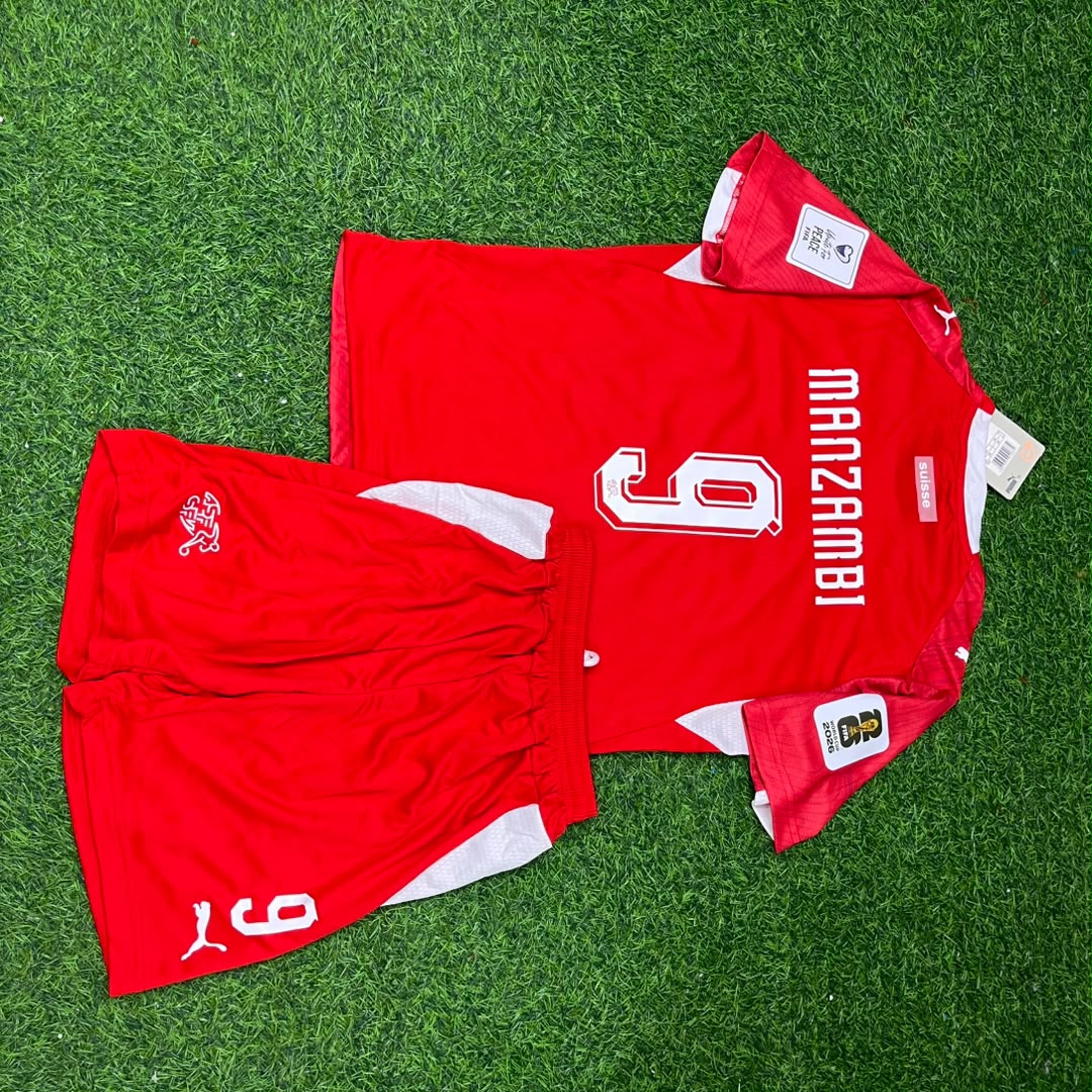 Johan Manzambi #9 Switzerland 2026 World Cup Children Jersey – 4