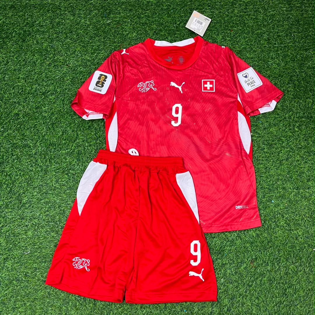 Johan Manzambi #9 Switzerland 2026 World Cup Children Jersey – Detailed View