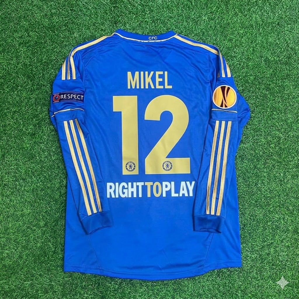 Chelsea 2013 Europe League Final Amsterdam Blue Retro Football Jersey – John Obi Mikel 12- – Back View