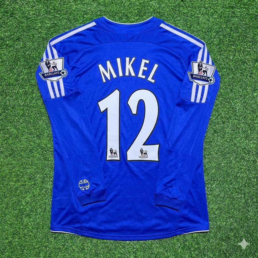 2006/08 John Obi Mikel #12 Chelsea Long Sleeve EPL Patch Football Jersey – Back View