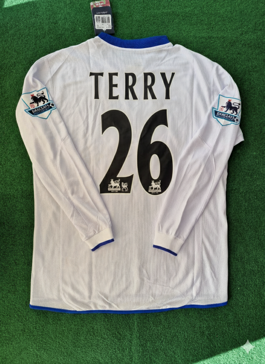 John Terry 26 Chelsea Away 2004 Retro White Long Sleeve Jersey Kit – Back View