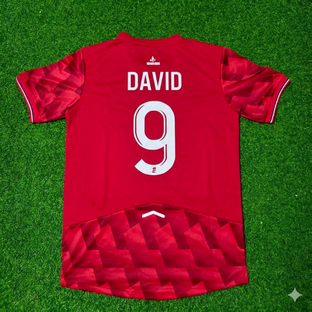 Jonathan David #9 LOSC Lille Home Football Retro Football Jersey – Back View