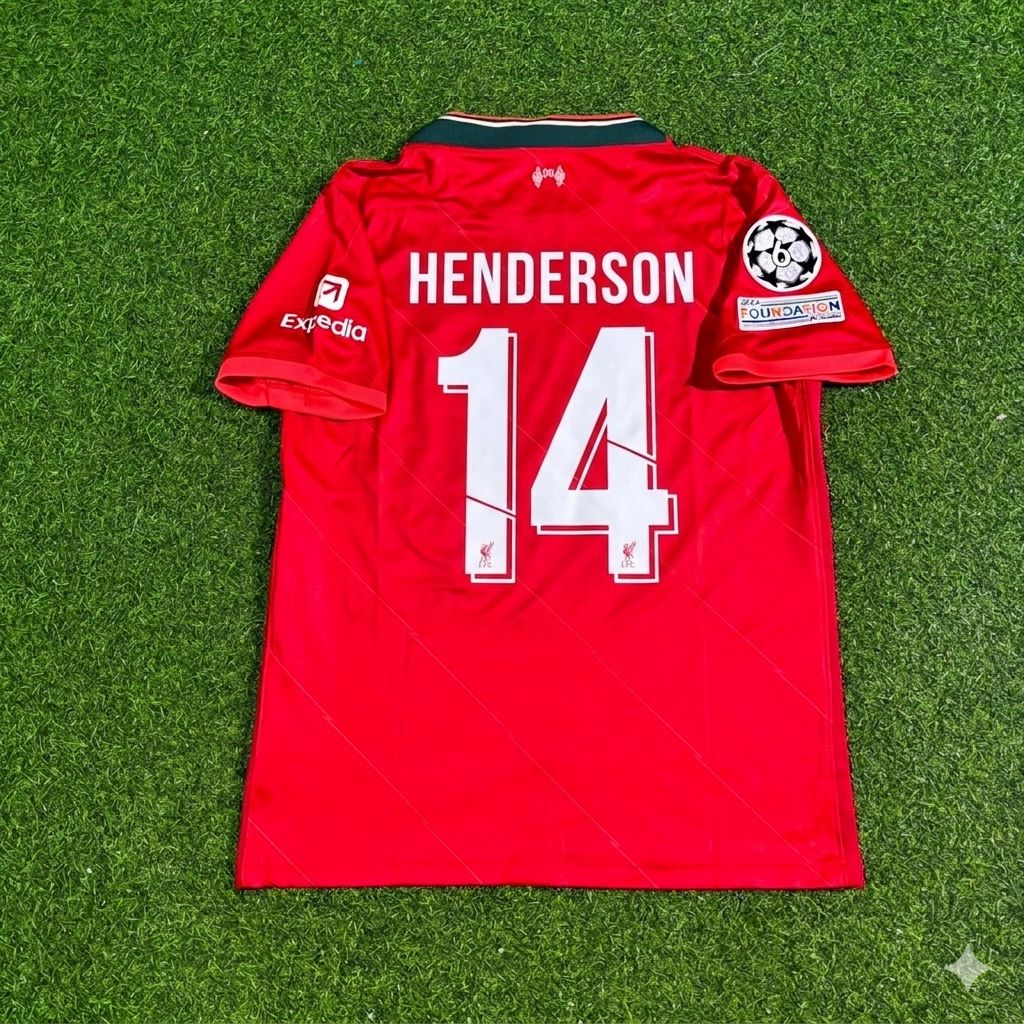 2022 Jordan Henderson #14 Liverpool Champions League Final Home Retro Football Jersey – Back View
