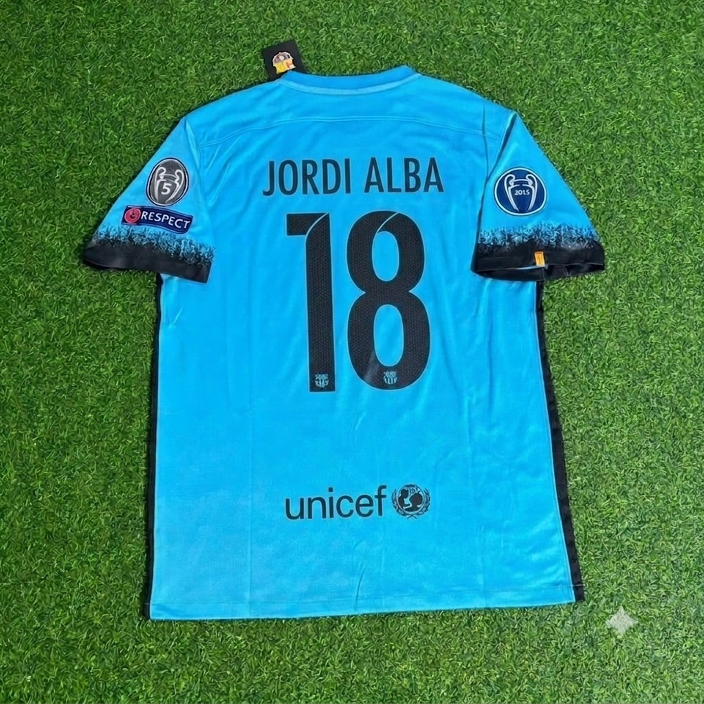 2015/16 Jordi Alba Barcelona Retro Football Jersey – Back View