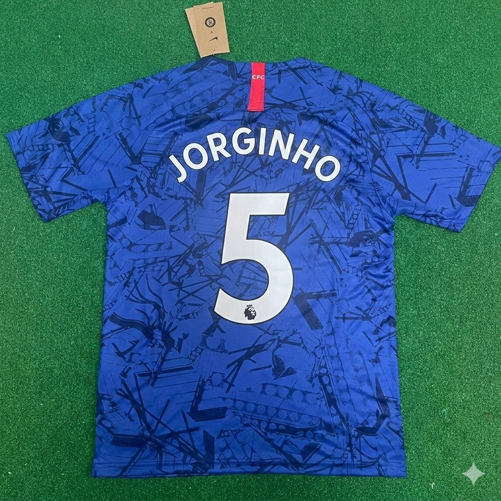 2019 Jorginho #5 Chelsea 2020 Blue Retro Football Jersey – Back View