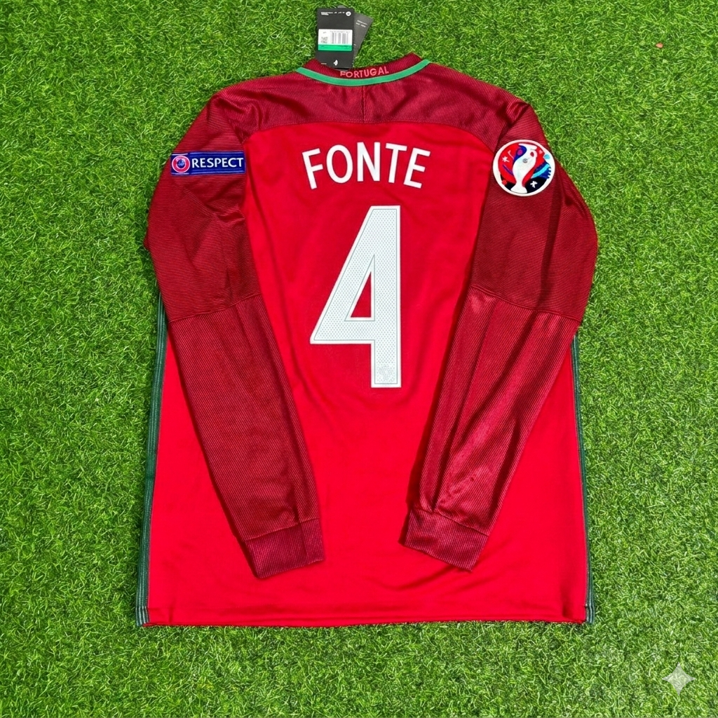 Portugal EURO 2016 Final Long Sleeve Retro Football Jersey – Jose Fonte 4- – Back View