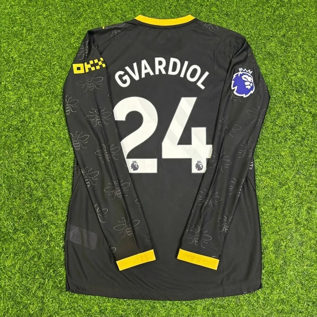 Joško Gvardiol #24 Manchester City 2026/2027 New Season Away Black Long Sleeve Jersey – Back View