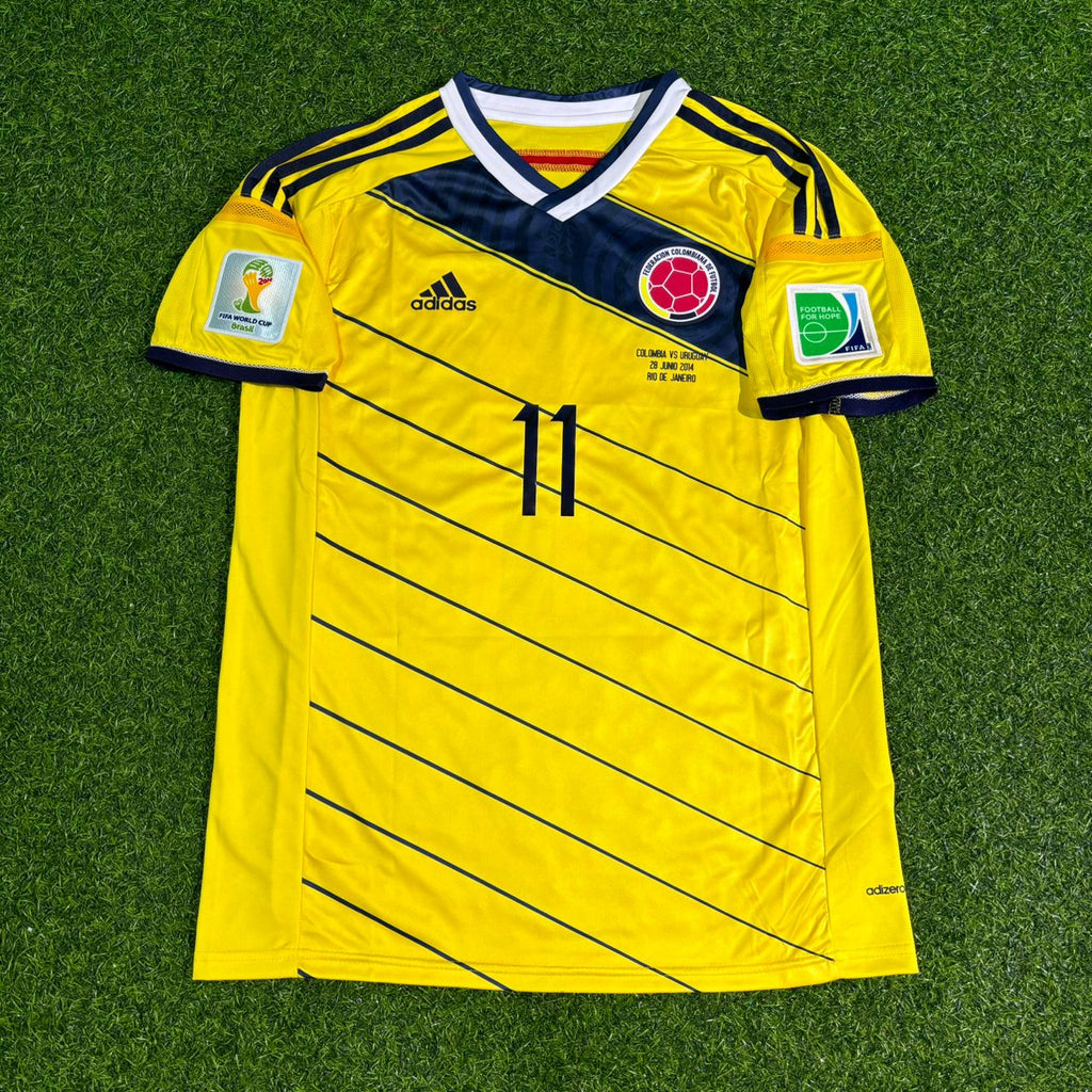 Juan Cuadrado Colombia 2014 World Cup Blue Retro Jersey – Front View