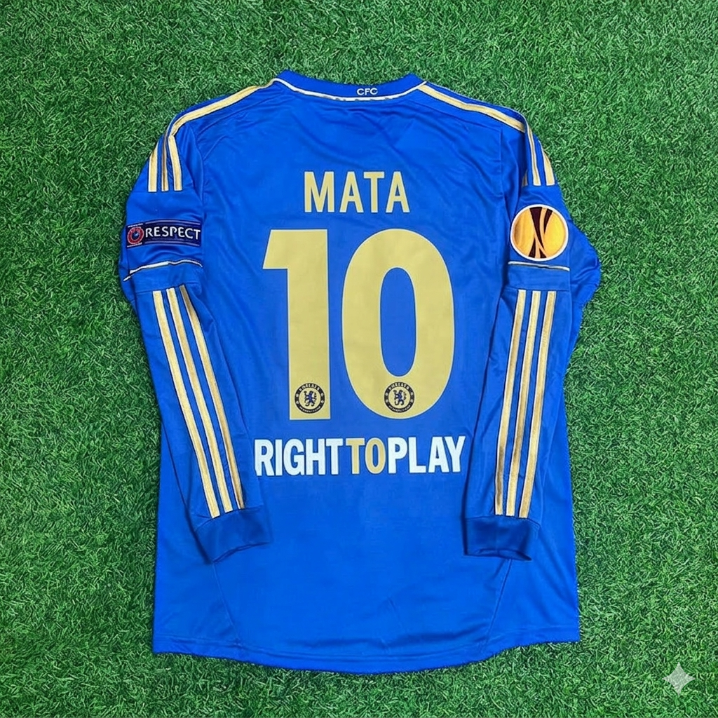 2013 Juan Mata 10-Chelsea Europe League Final Amsterdam Blue Retro Football Jersey – Back View
