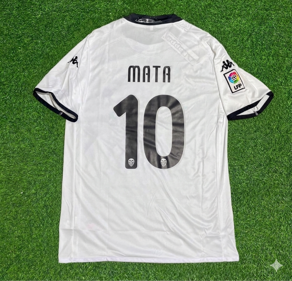 Juan Mata #10 Valencia White Retro Football Jersey – Back View