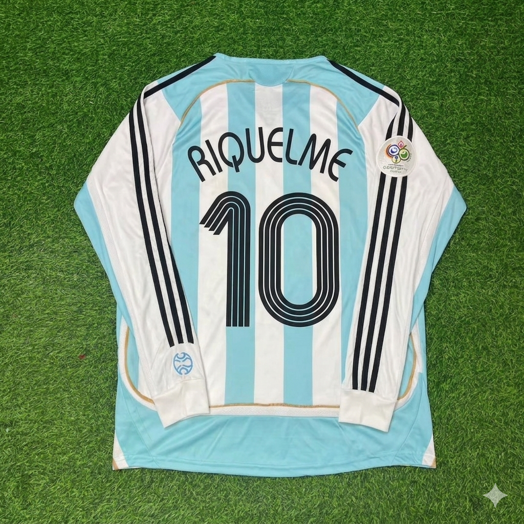 2006 Argentina World Cup Juan Román Riquelme #10 Retro Long Sleeve Football Jersey – Back View