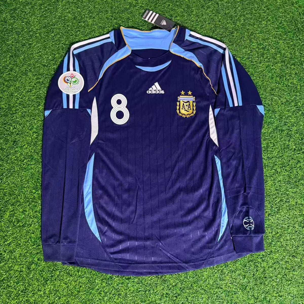 2006 Argentina World Cup Juan Roman Riquelme Long Sleeve Retro Football Jersey – Front View