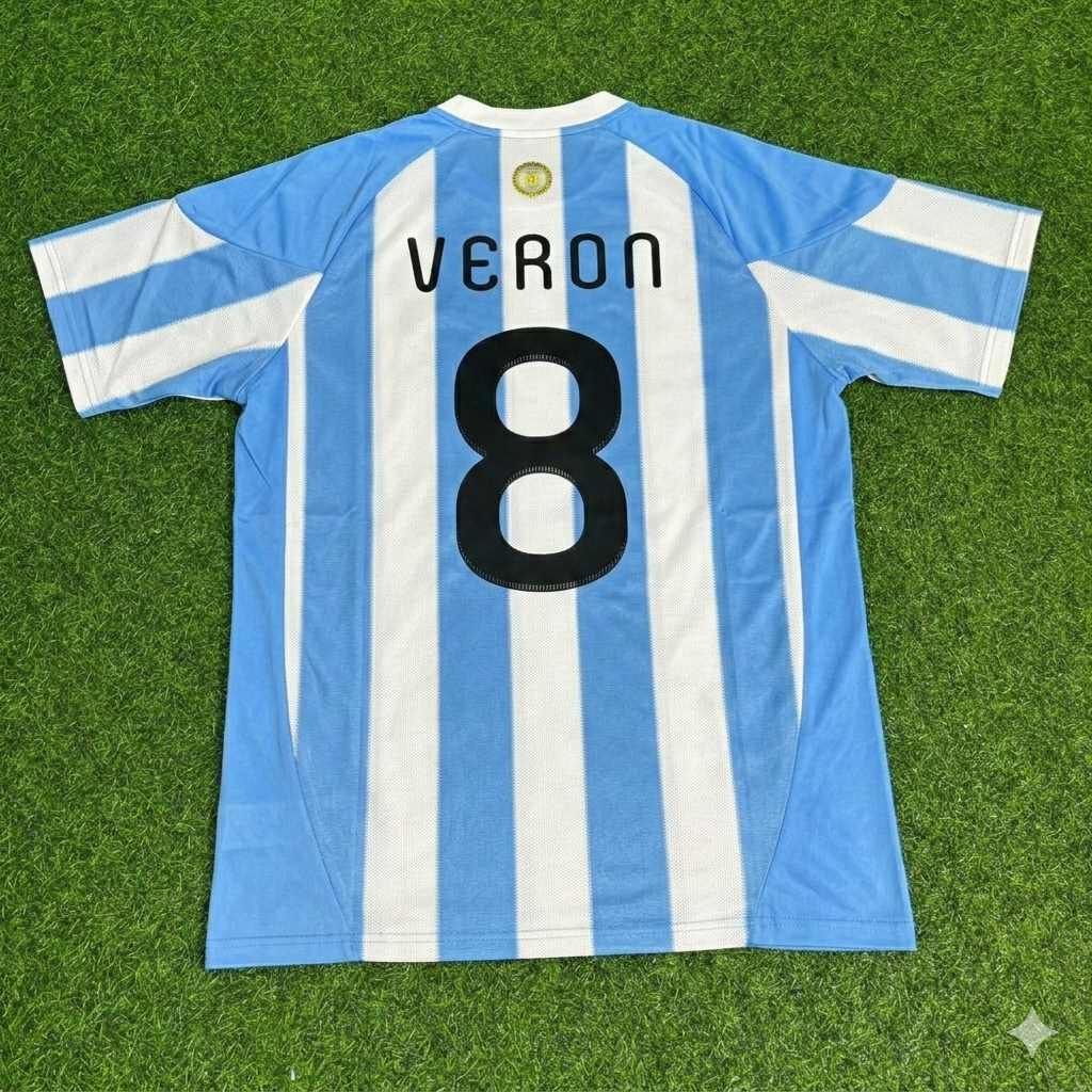 2010 Argentina World Cup Juan Sebastián Verón 8- Retro Football Jersey – Back View