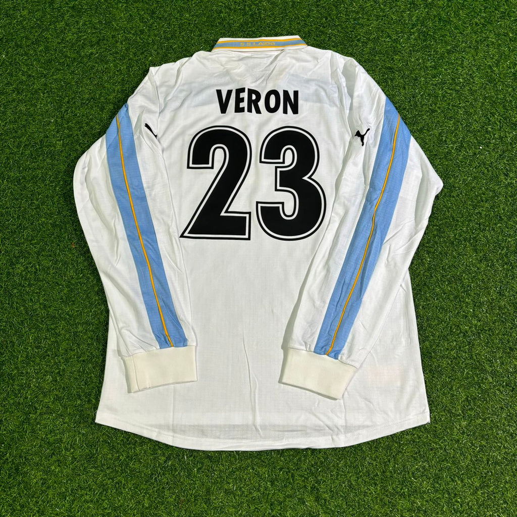 Juan Sebastian Veron Lazio 1999 2000 White Long Sleeve Retro Football Jersey – Back View