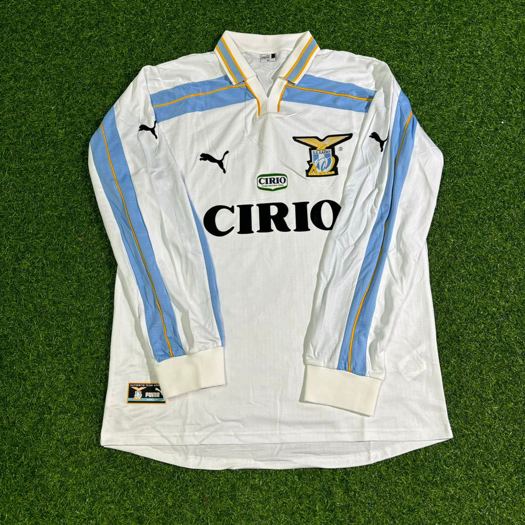 Juan Sebastian Veron Lazio 1999 2000 White Long Sleeve Retro Football Jersey – Front View