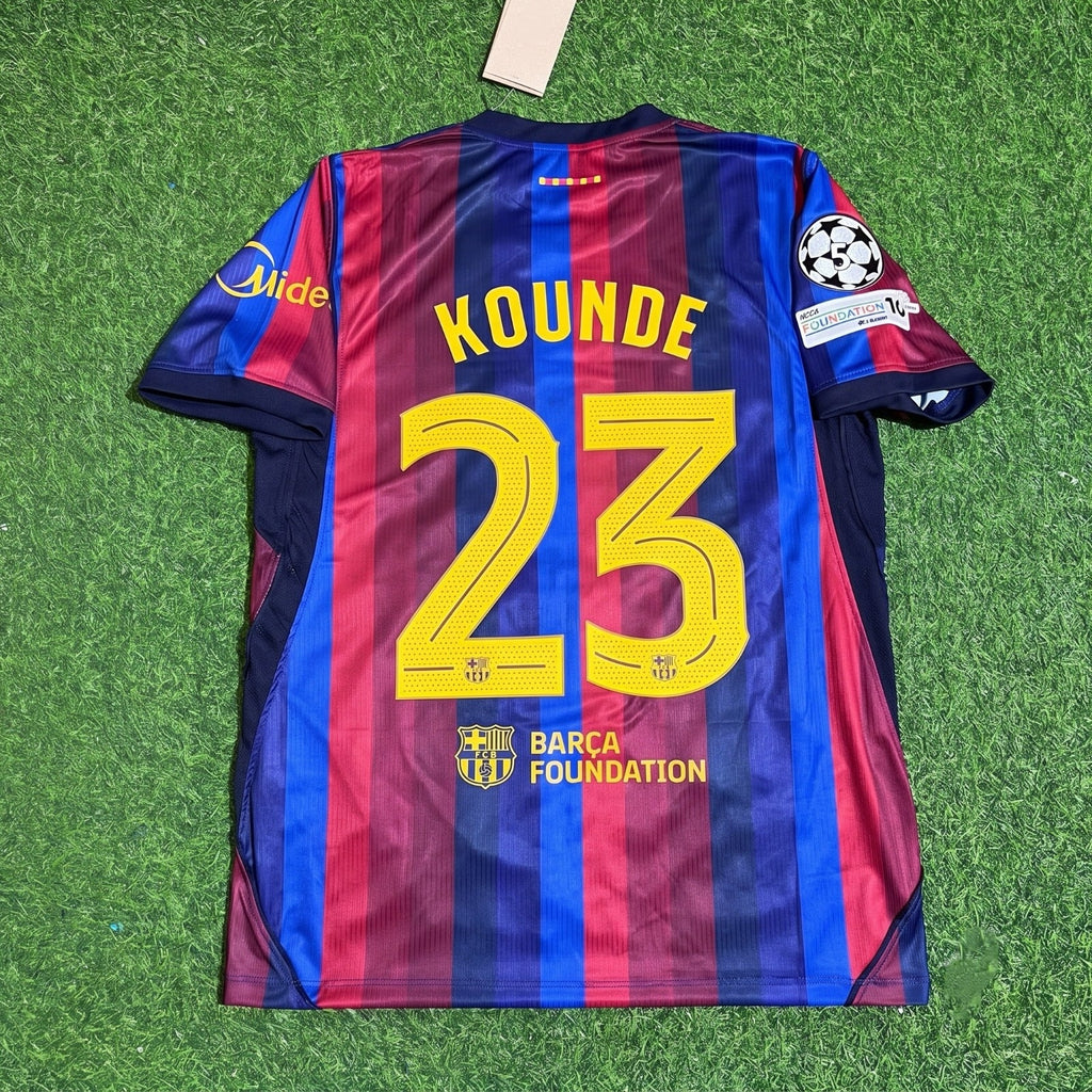 Jules Kounde #23 Barcelona 2027 New Season Champions League Patch Home Jersey – Back View