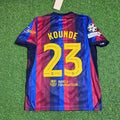 Jules Kounde #23 Barcelona 2027 New Season Champions League Patch Home Jersey – Back View