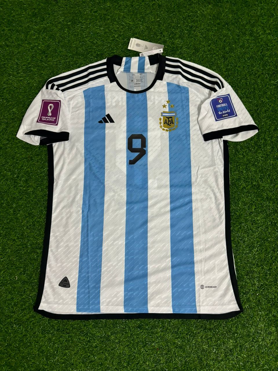 Julián Álvarez Argentina 2022 World Cup Champion Football Jersey – Front View