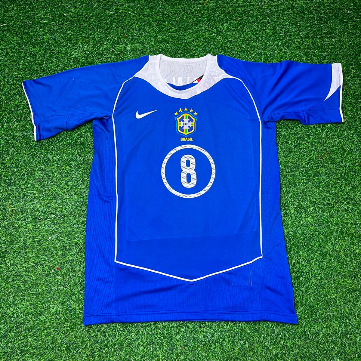 Brazil 2004 Blue Retro Football Jersey – Juninho Pernambucano – Front View