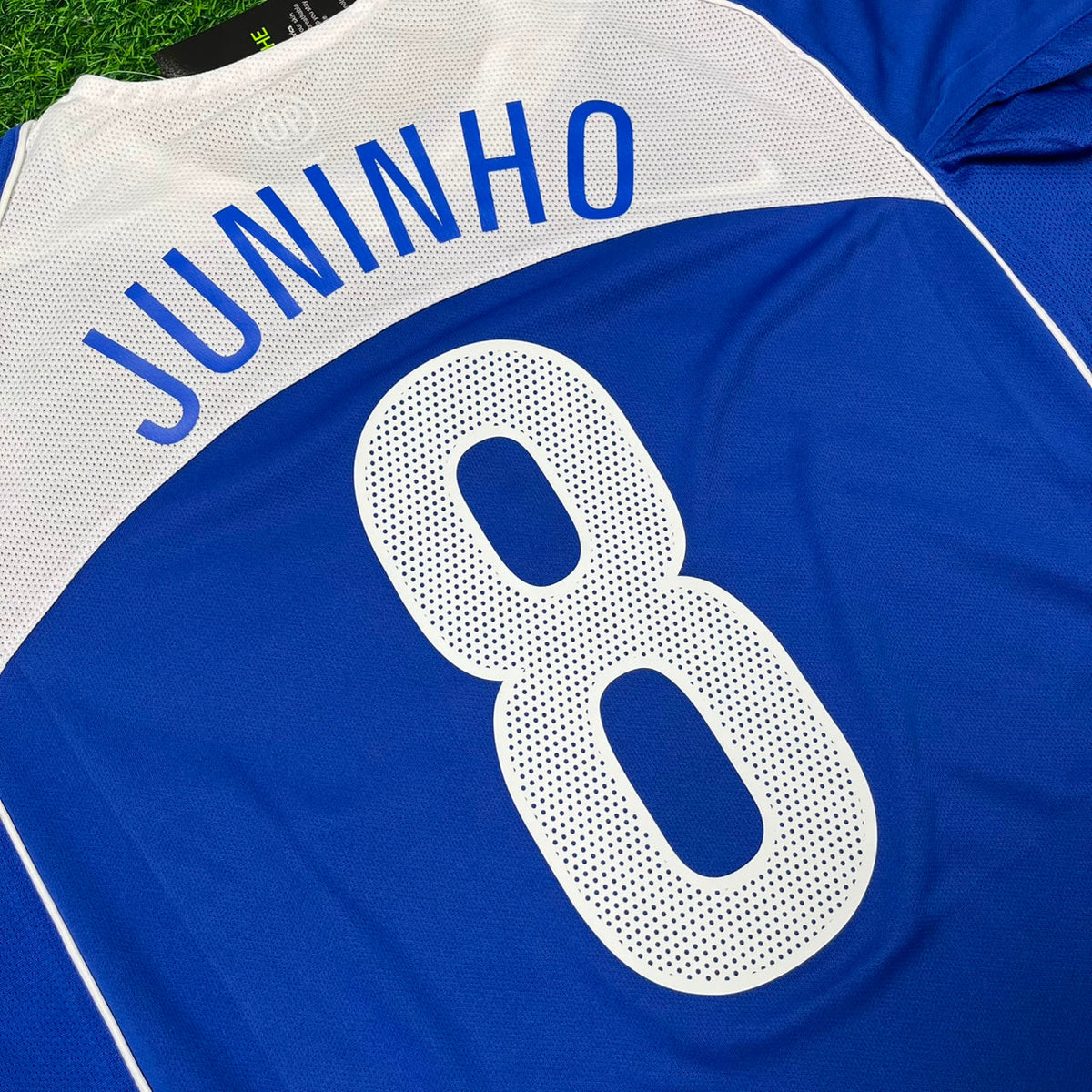 Brazil 2004 Blue Retro Football Jersey – Juninho Pernambucano – Detailed View