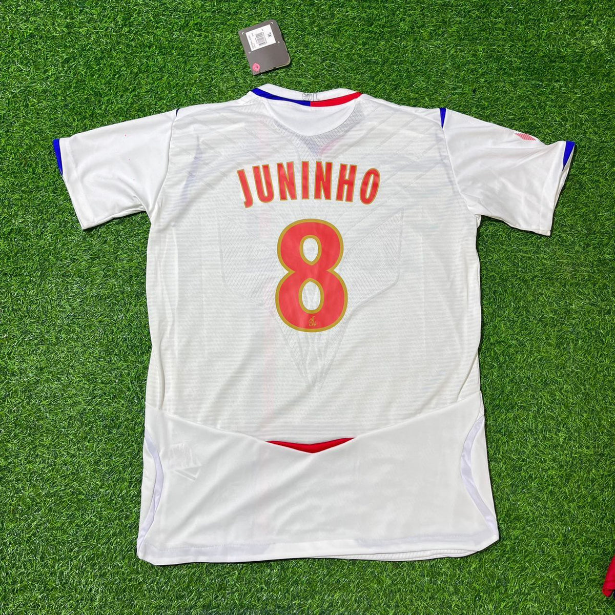 2008 Juninho Pernambucano Olympique Lyonnais 2009 Home White Retro Football Jersey – Detailed View