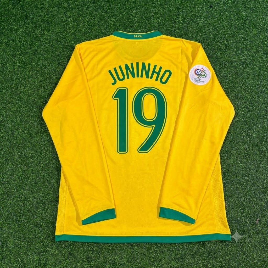 2006 Brazil World Cup Juninho Pernambucano #19 Long Sleeve Football Jersey – Back View