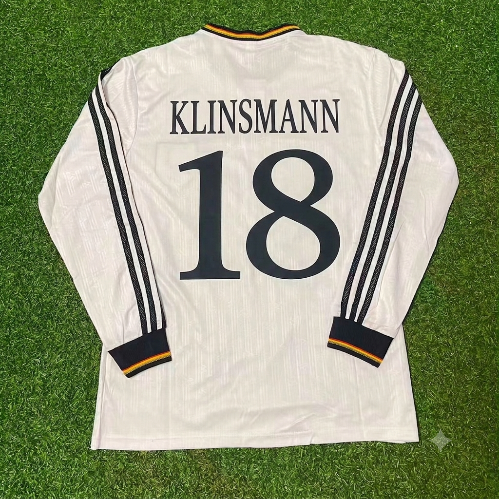 1996 Germany EURO Jürgen Klinsmann #18 Final Home Long Sleeve Retro Football Jersey – Back View