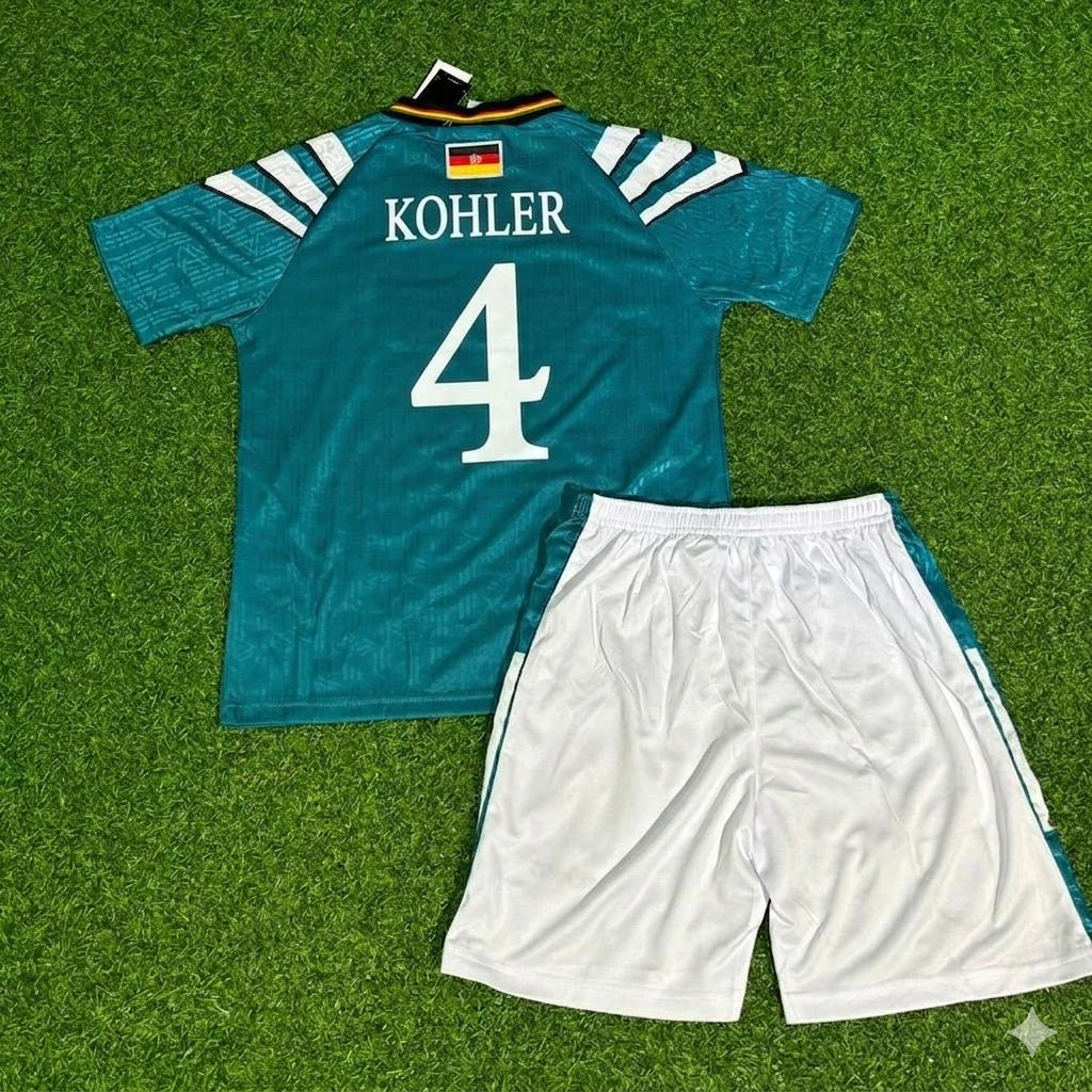 Jürgen Kohler #4 Deutschland Retro Heim Kinder Fußballtrikot Jersey – Back View