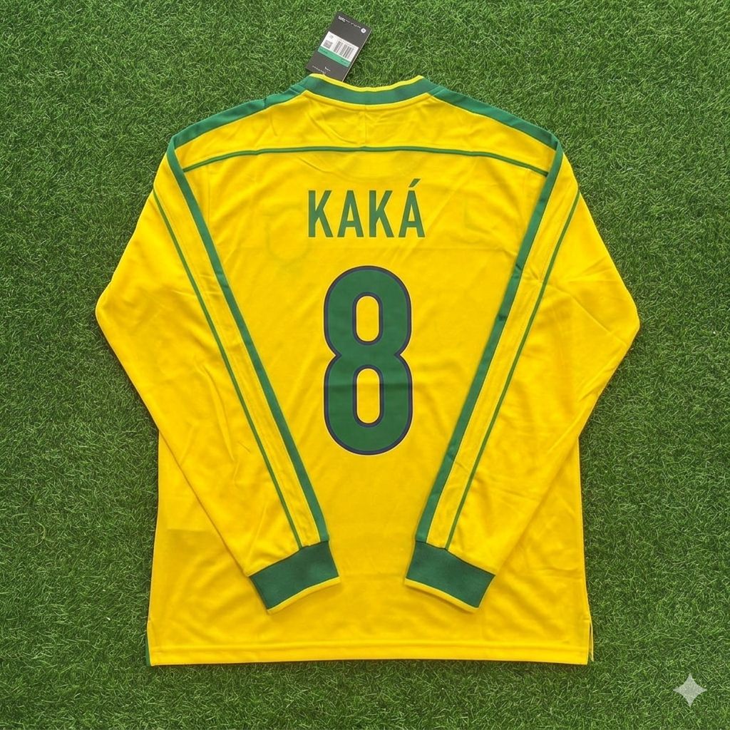 Brazil Long Sleeve Retro Football Kit Jersey Shirt – Kaka’ #8- – Back View