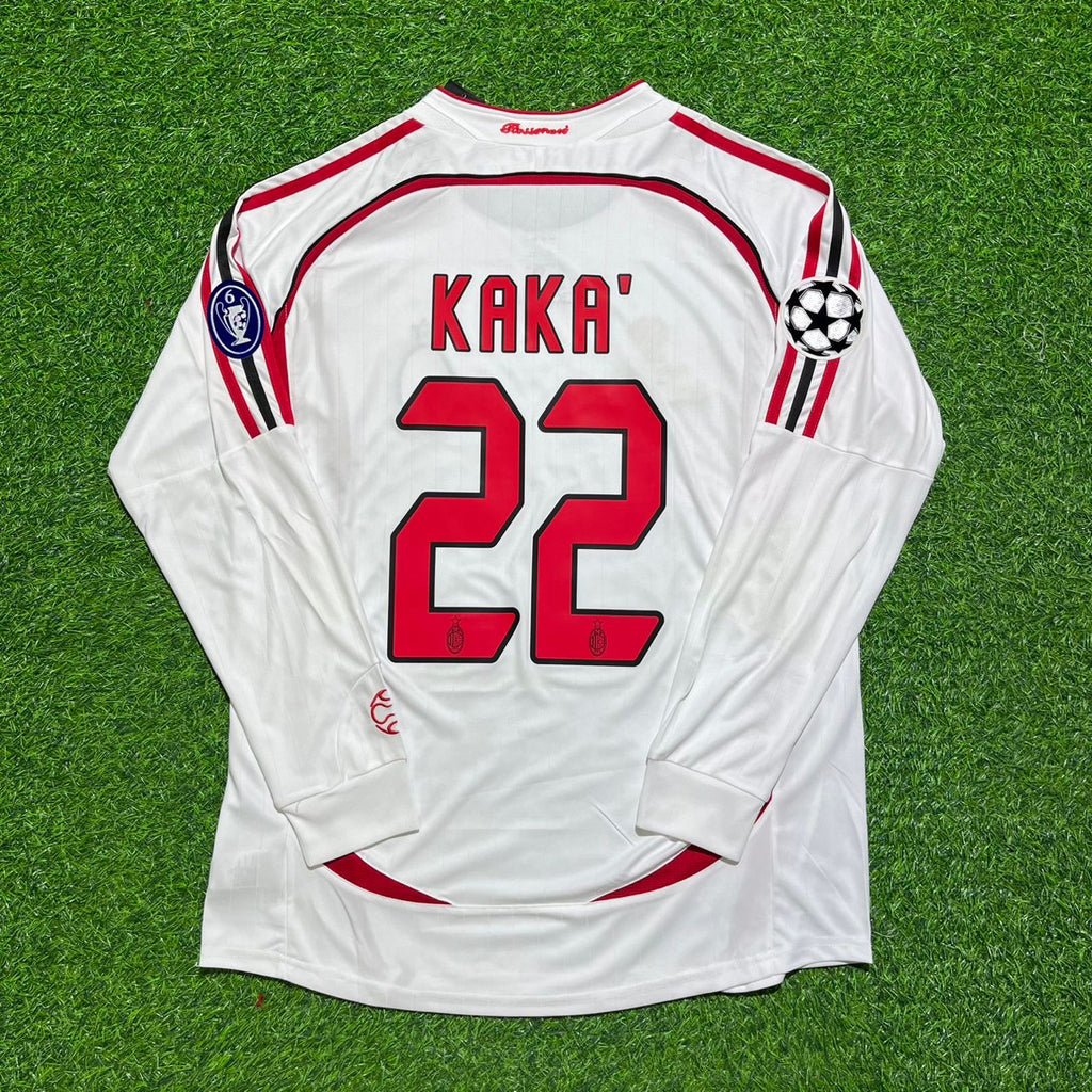 AC Milan 2007 Champions League Final Away White Long Sleeve Retro Jersey – Kaká #22 – Back View