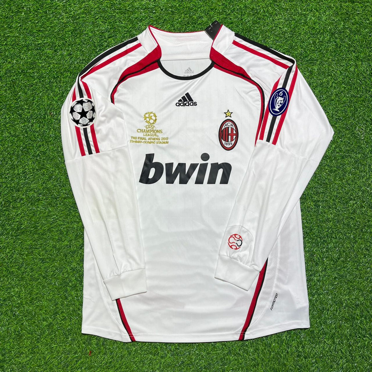 2007 Paolo Maldini #3 AC Milan Champions League Final Away White Long Sleeve Retro Football Jersey – Front View