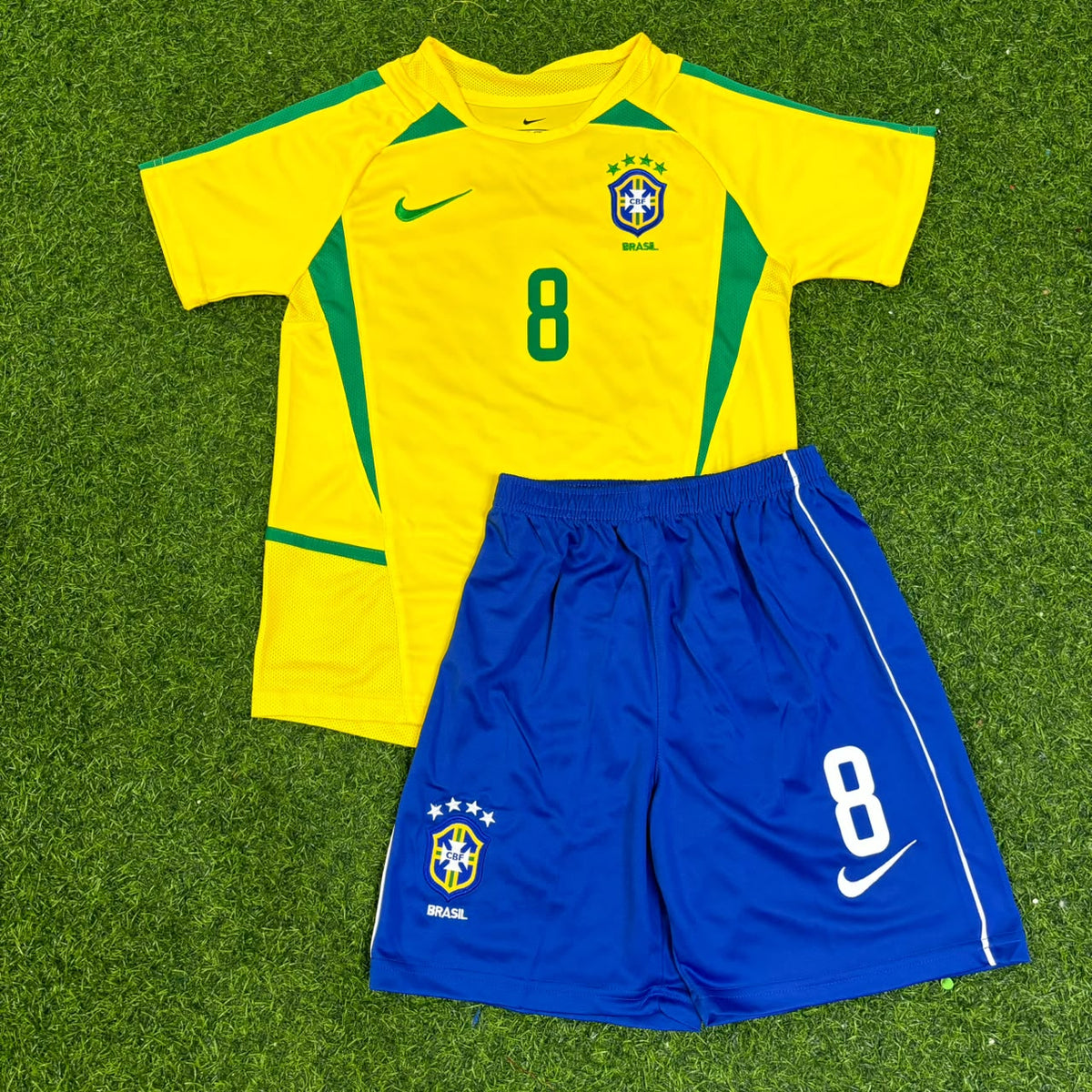 Brazil Retro Kids Football Jersey – Kaká Leite 8- – Front View