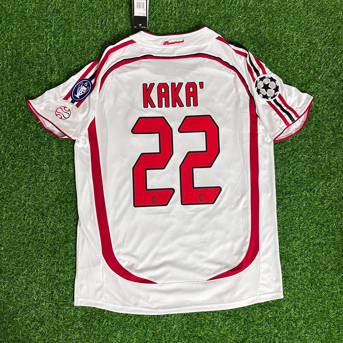 Kaká Leite Milan 2007 Final Athene Champions League Final White Retro Football Jersey – Back View