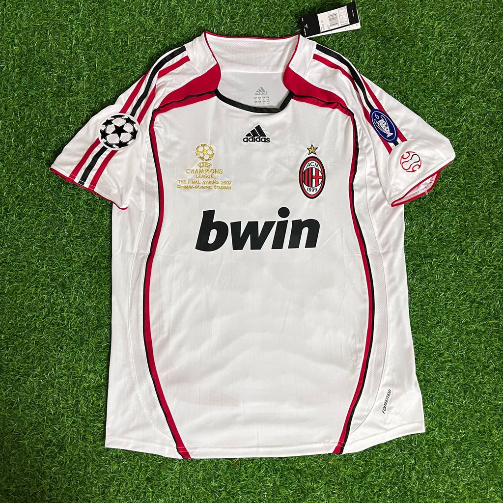 Kaká Leite Milan 2007 Final Athene Champions League Final White Retro Football Jersey – Front View