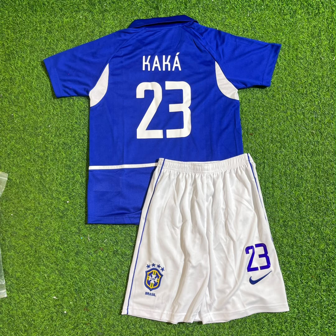 Kaka Leite Brazil 2002 World Cup Away Kids Kit – Kit Jersey for Children – | KinderTrikot | Enfant – Back View
