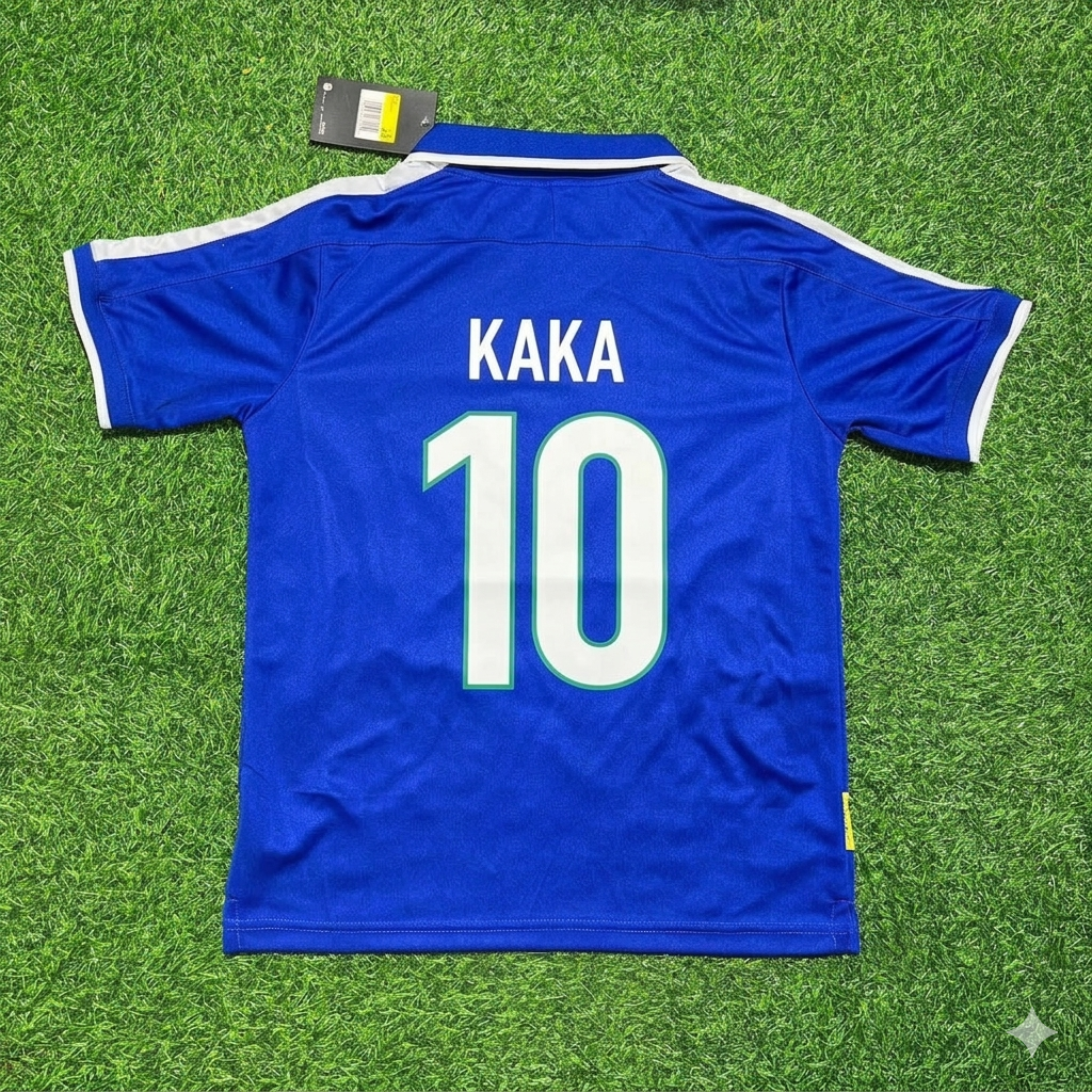 Kaka Leite Brazil Blue Retro Football Jersey – Back View