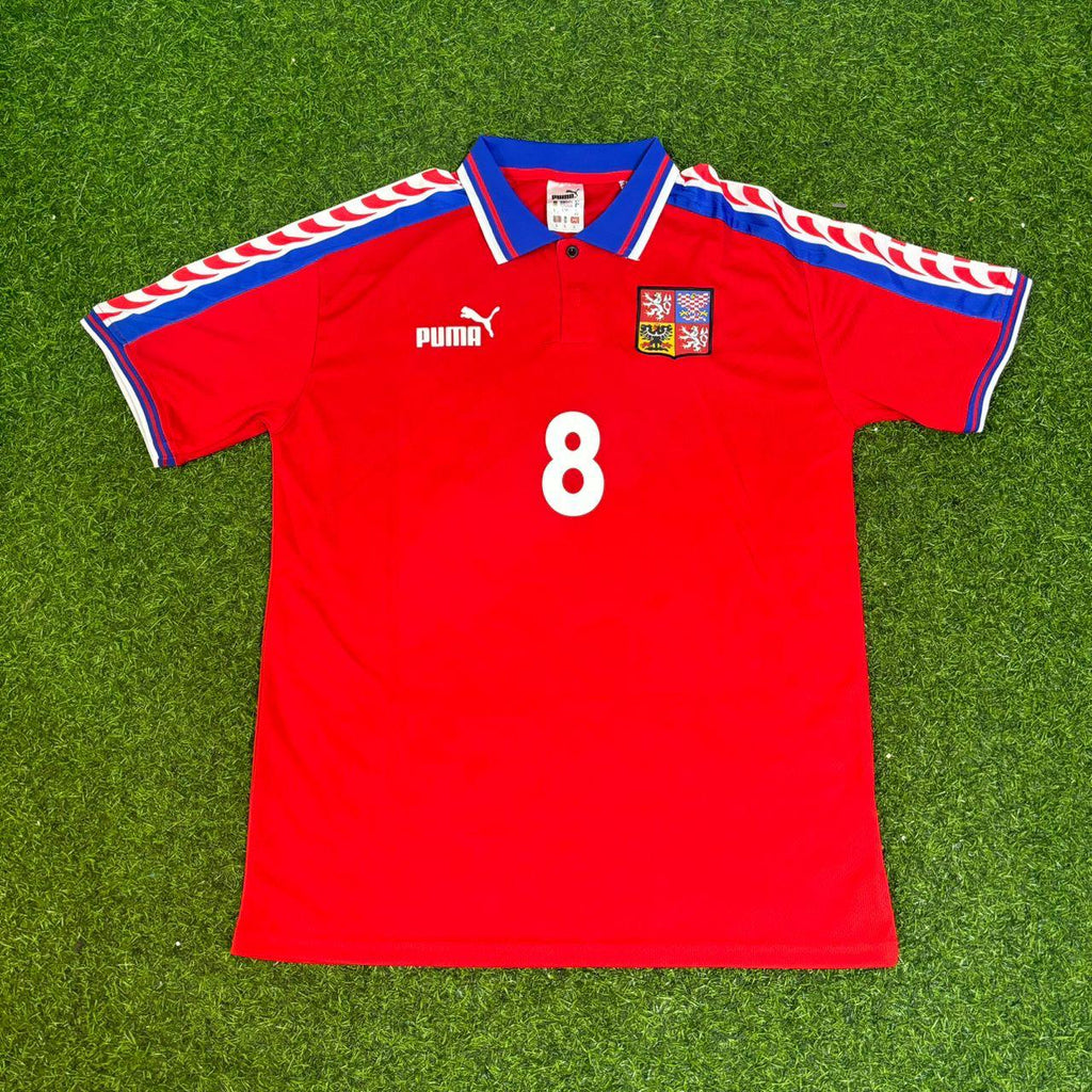 1996 Czech Republic EURO Karel Poborský #8 Czechia Retro Football Jersey – Front View