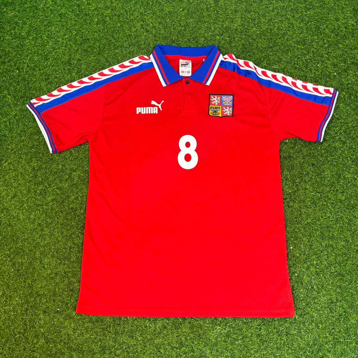 1996 Czech Republic EURO Karel Poborský #8 Czechia Retro Football Jersey – Front View