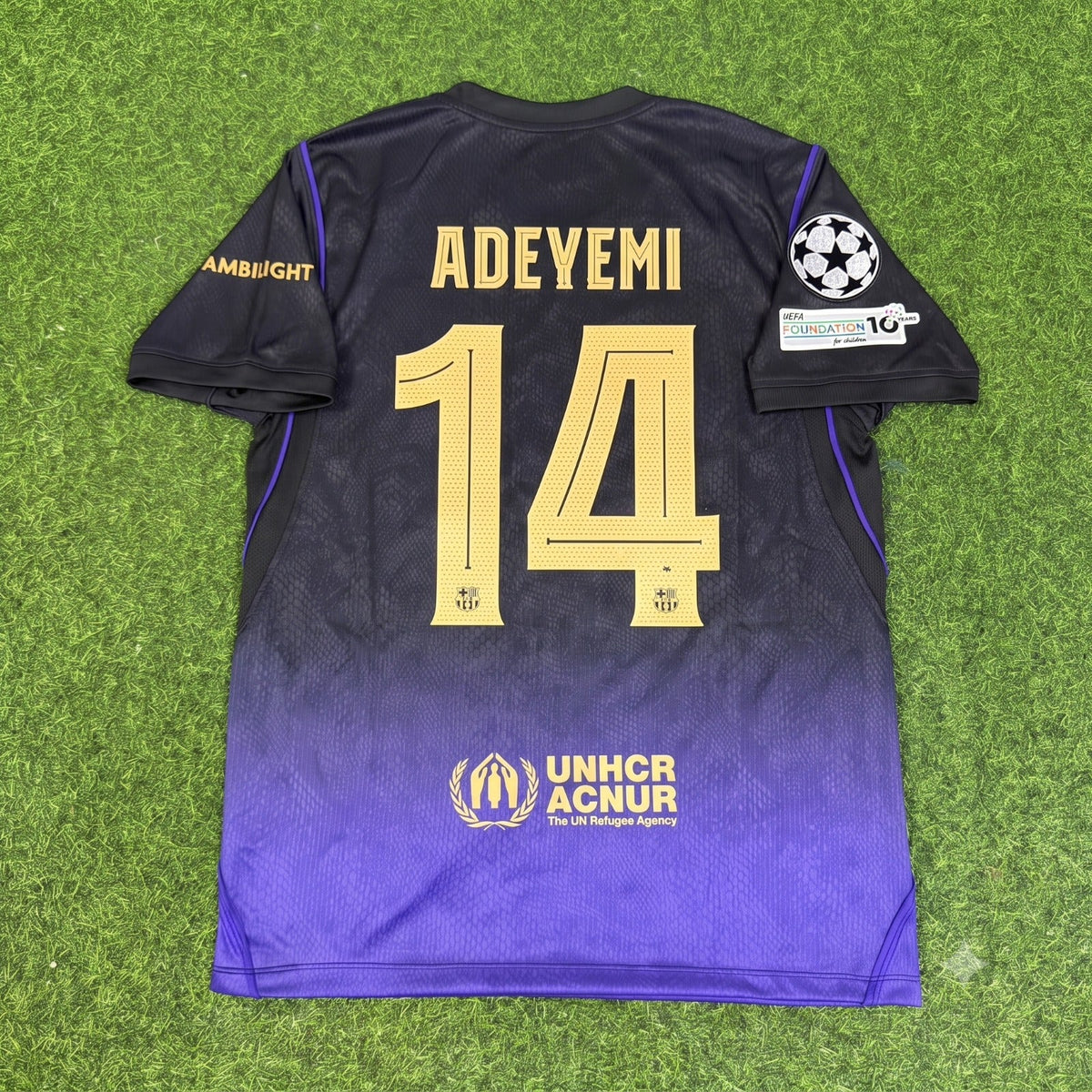 2027 Karim Adeyemi #14 Barcelona Champions League Patch Away Football Jersey – Back View