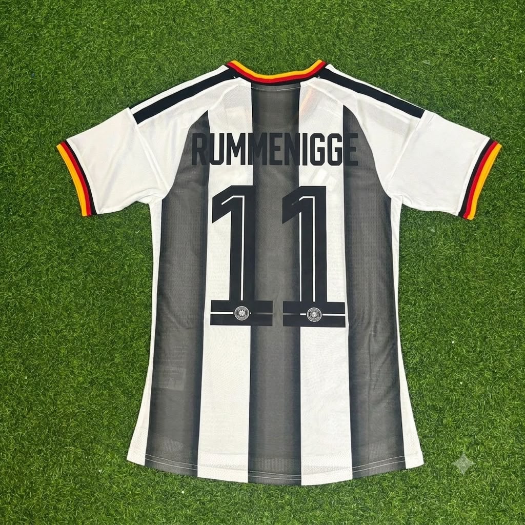 Karl-Heinz Rummenigge Germany Stripe Special Edition Black White Jersey – Back View