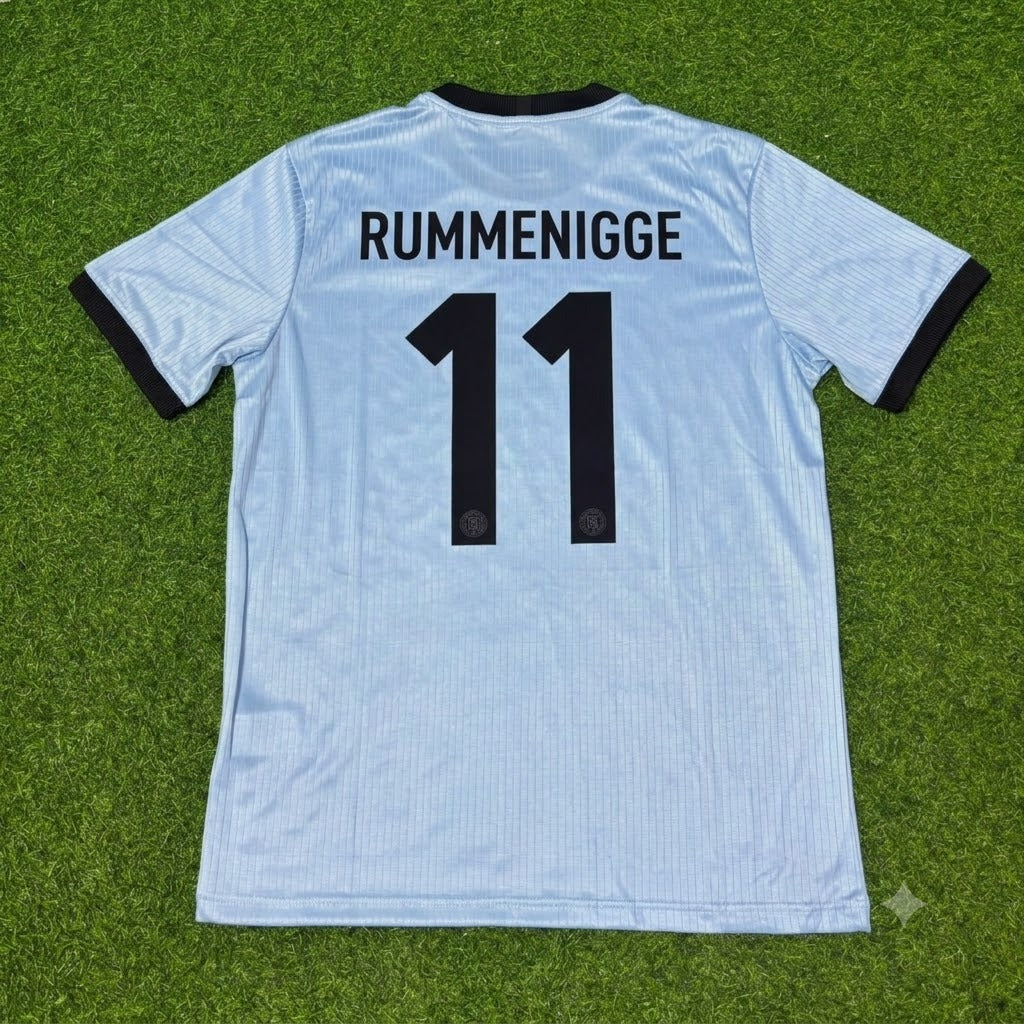 Karl-Heinz Rummenigge Germany 125th Year Special Clear Blue Retro Football Jersey – Back View