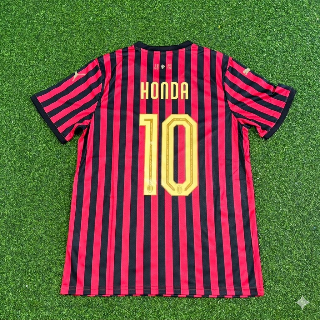 Keisuke Honda AC Milan 120th Anniversary Special Golden Retro Football Jersey – Back View