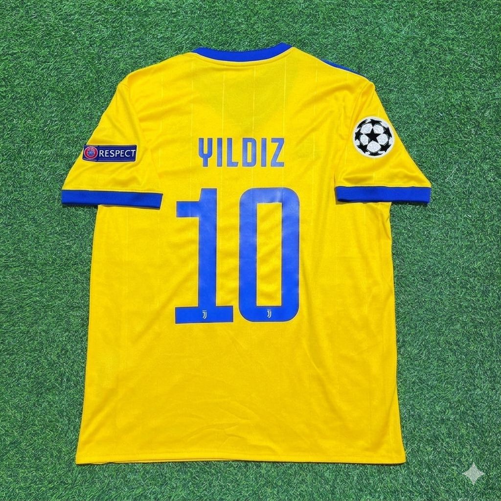 Kenan Yildiz Juventus Yellow Retro Football Jersey – Back View