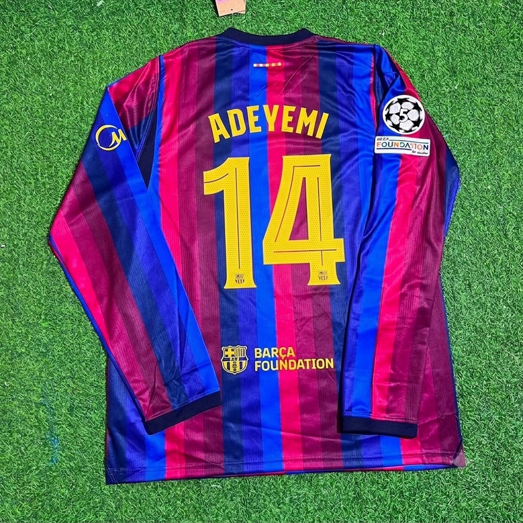 Karim Adeyemi #14 Barcelona 2027 New Season Champions League Patch Home Long Sleeve Jersey – Back View